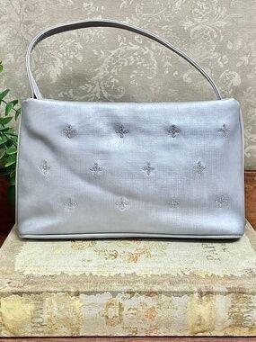 Vintage Y2K Silver Metallic Evening Bag Embroidered Wristlet Clutch